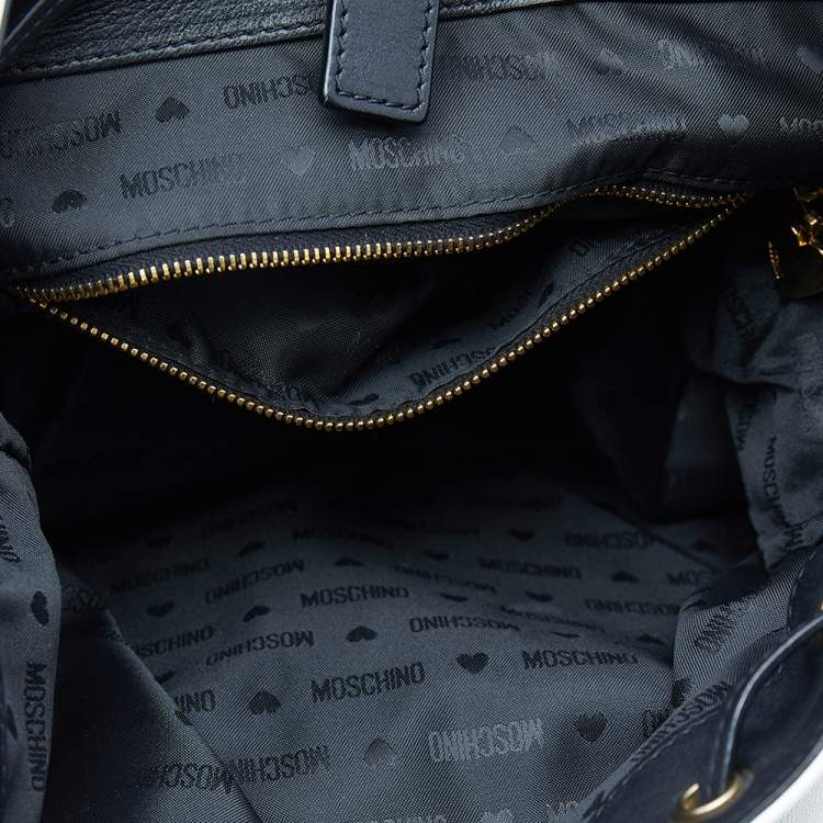 Pre Owned Moschino Black/White Leather Cow Motif Backpack