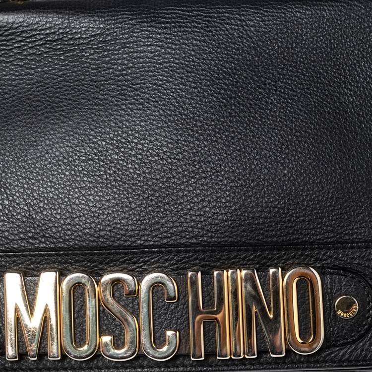 مملوكة مسبقًا Moschino Black Leather Logo Flap Top Handle Bag