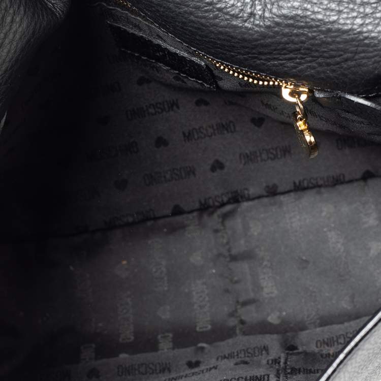 مملوكة مسبقًا Moschino Black Leather Logo Flap Top Handle Bag