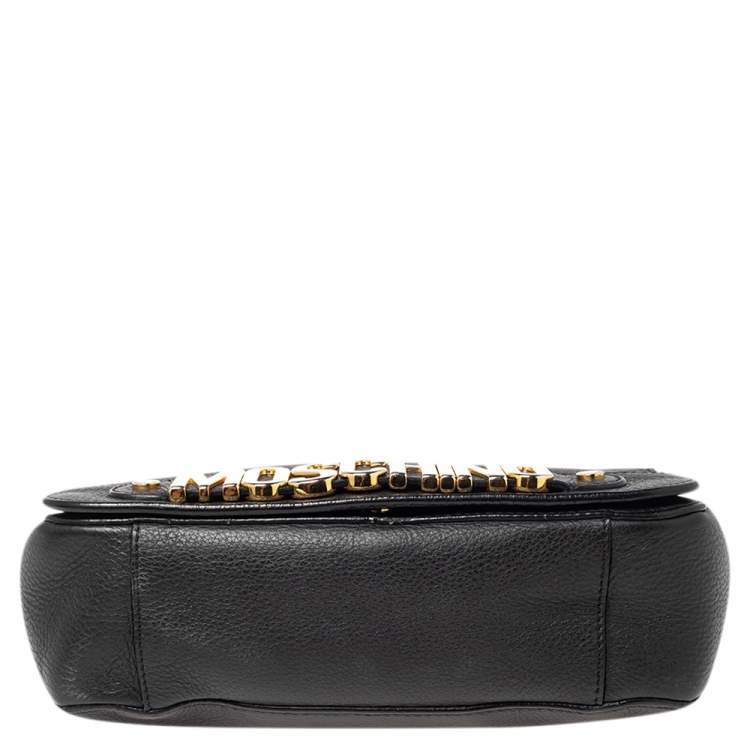 مملوكة مسبقًا Moschino Black Leather Logo Flap Top Handle Bag