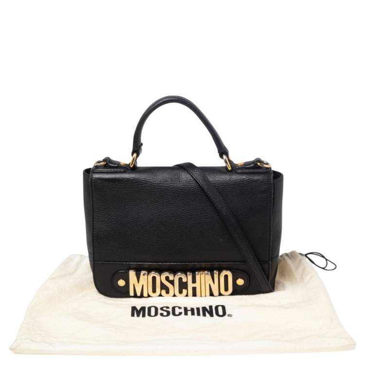 مملوكة مسبقًا Moschino Black Leather Logo Flap Top Handle Bag