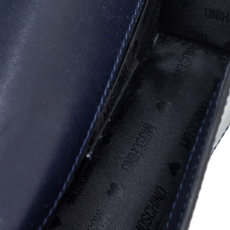 Pre Owned Moschino Navy Blue Patent Leather Crossbody Bag