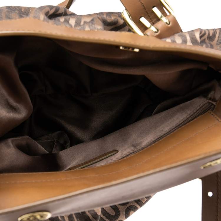 Pre Owned Moschino Brown Monogram Canvas And Leather Heart Charm Satchel