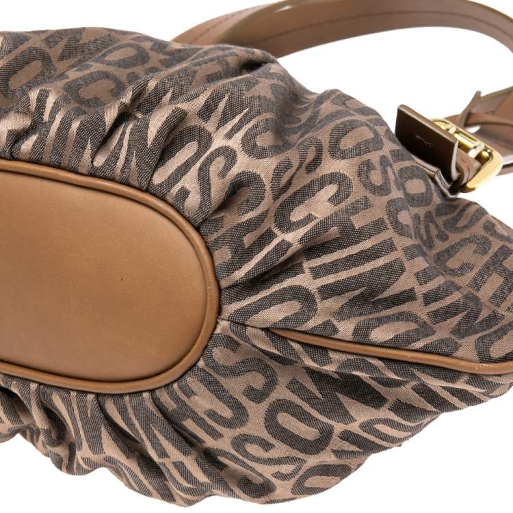 Pre Owned Moschino Brown Monogram Canvas And Leather Heart Charm Satchel