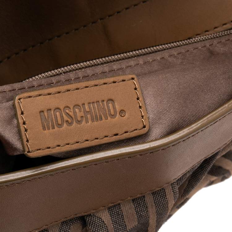 Pre Owned Moschino Brown Monogram Canvas And Leather Heart Charm Satchel