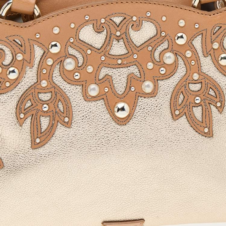 Pre Owned Moschino Metallic Gold/Brown Leather Studded Satchel