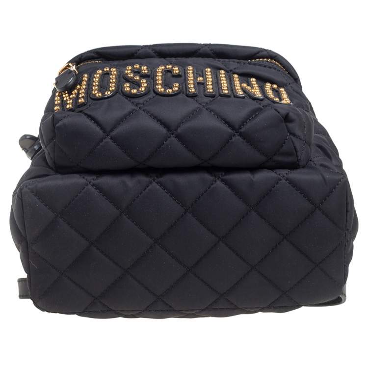 Pre Owned Moschino Black Nylon Logo Embellished Backpack