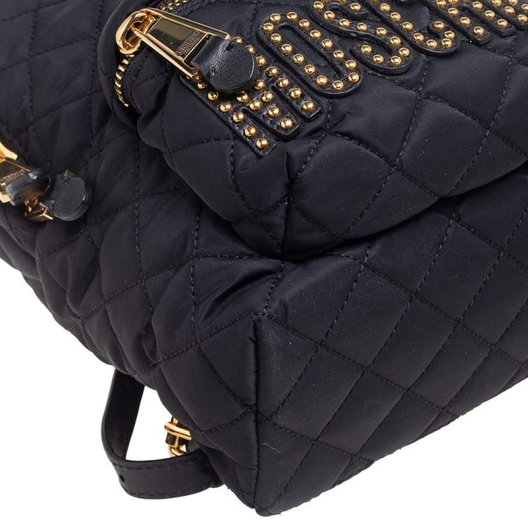 Pre Owned Moschino Black Nylon Logo Embellished Backpack