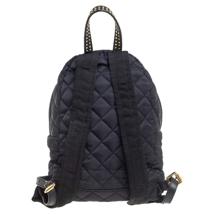 Pre Owned Moschino Black Nylon Logo Embellished Backpack
