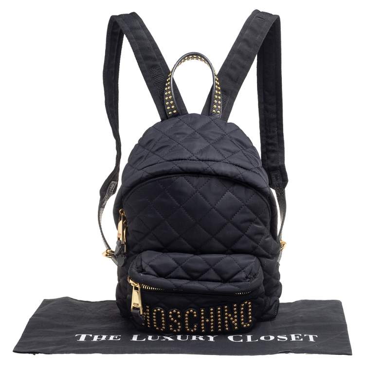 Pre Owned Moschino Black Nylon Logo Embellished Backpack
