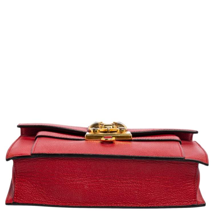 Pre Owned Moschino Red Leather Heart Clasp Flap Crossbody Bag