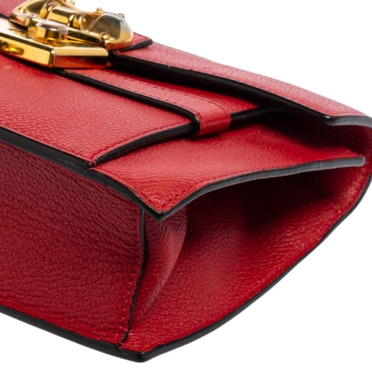 Pre Owned Moschino Red Leather Heart Clasp Flap Crossbody Bag