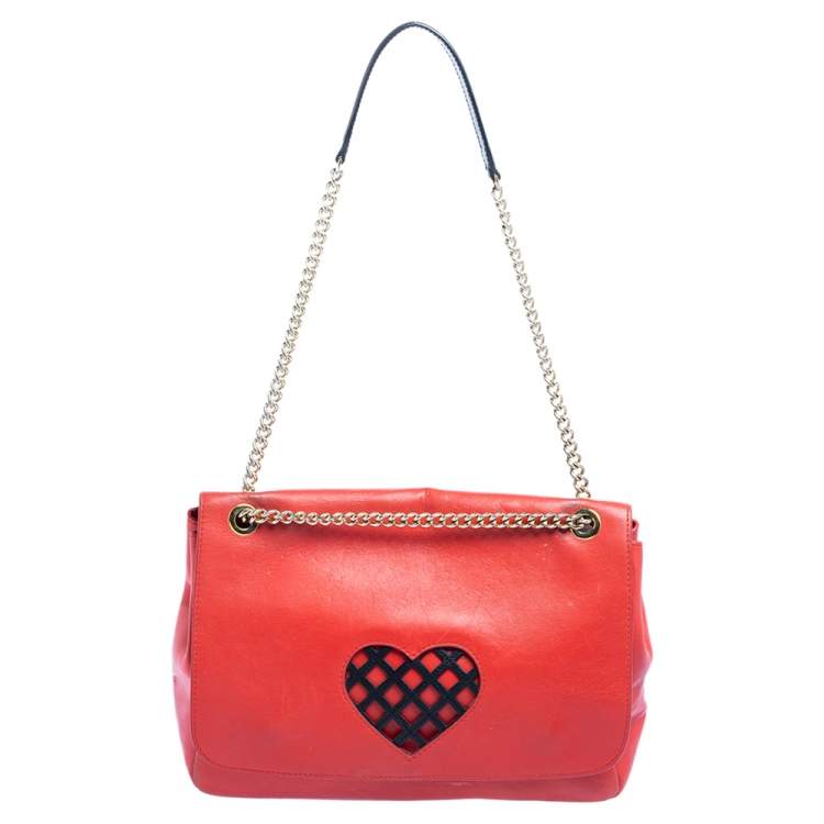 Moschino Cheap and Chic Red Leather Heart Flap Shoulder Bag Moschino Cheap  and Chic