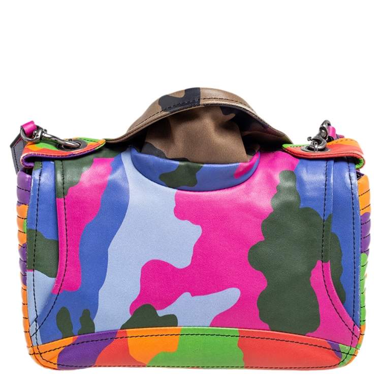 Pre Owned Moschino Multicolor Camouflage Leather Biker Jacket Crossbody Bag