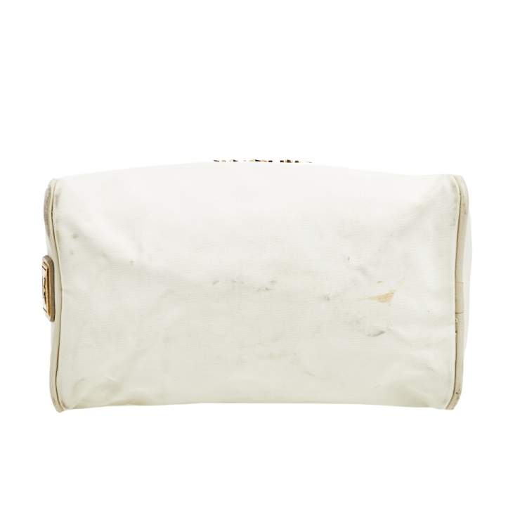 Pre Owned Moschino Off White Nylon and Leather Crossbody Bag
