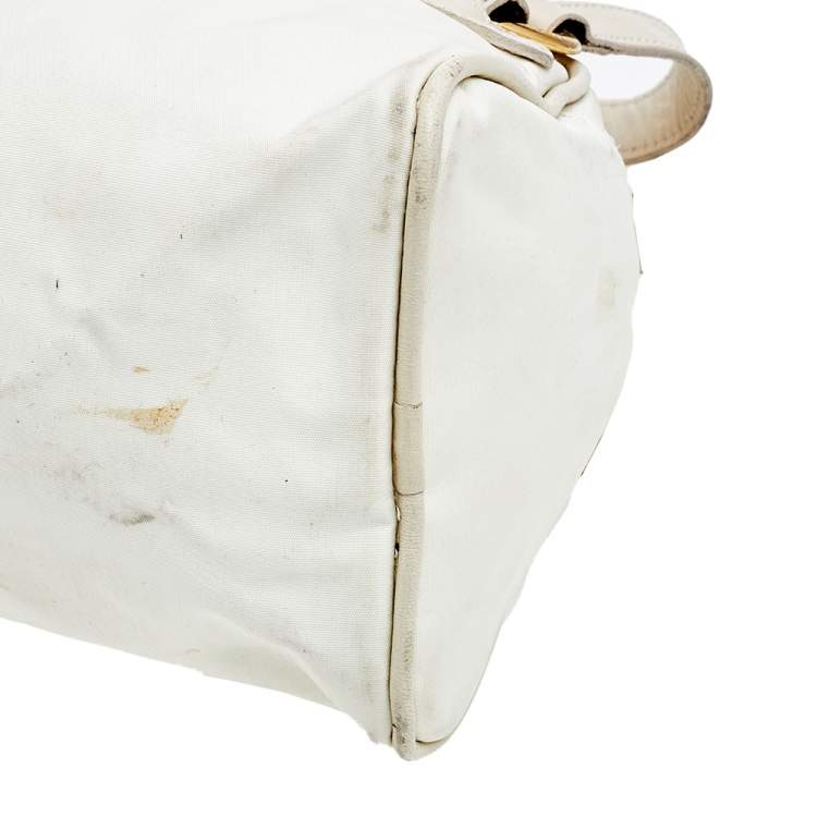 Pre Owned Moschino Off White Nylon and Leather Crossbody Bag