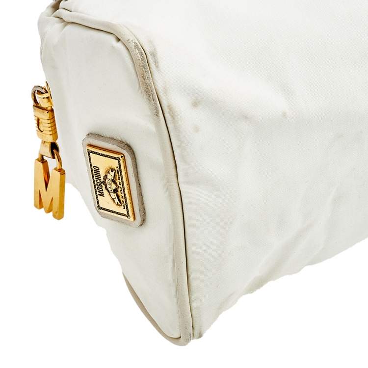 Pre Owned Moschino Off White Nylon and Leather Crossbody Bag