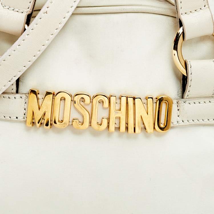 Pre Owned Moschino Off White Nylon and Leather Crossbody Bag