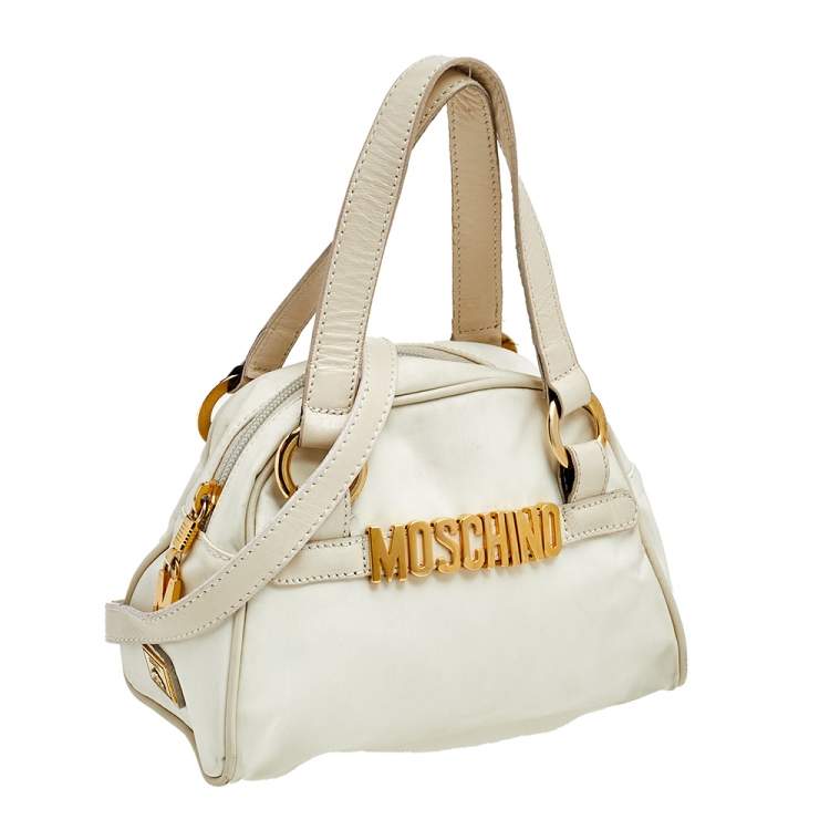 Pre Owned Moschino Off White Nylon and Leather Crossbody Bag