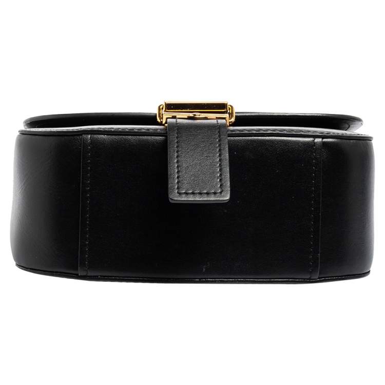 Pre Owned Moschino Black Leather Logo Belt Strap Crossbody Bag