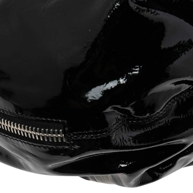 Pre Owned Moschino Black Pleated Patent Leather Flap Hobo