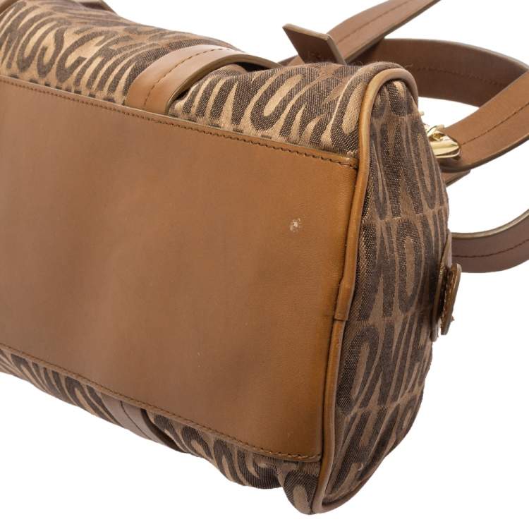 Pre Owned Moschino Brown Signature Fabric And Leather Zip Satchel