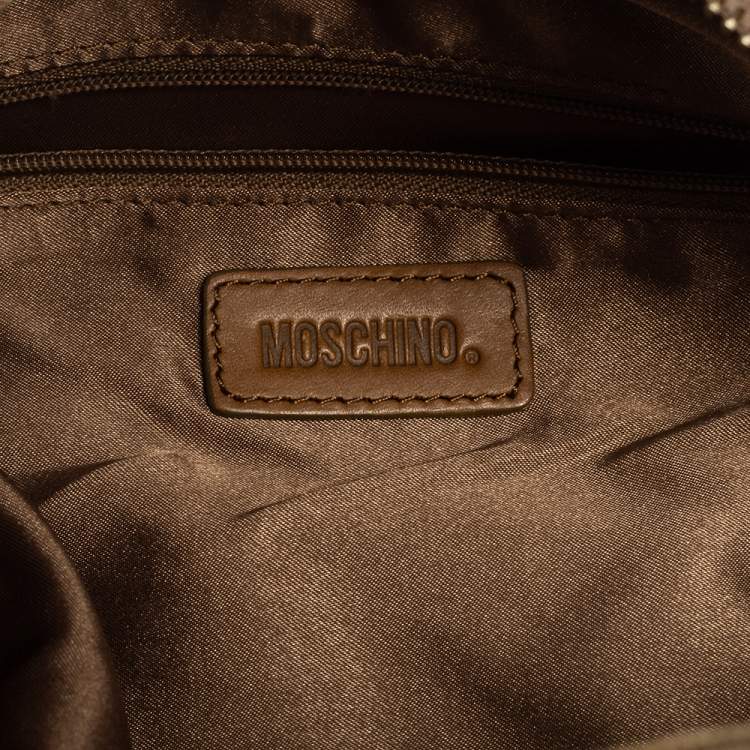 Pre Owned Moschino Brown Signature Fabric And Leather Zip Satchel