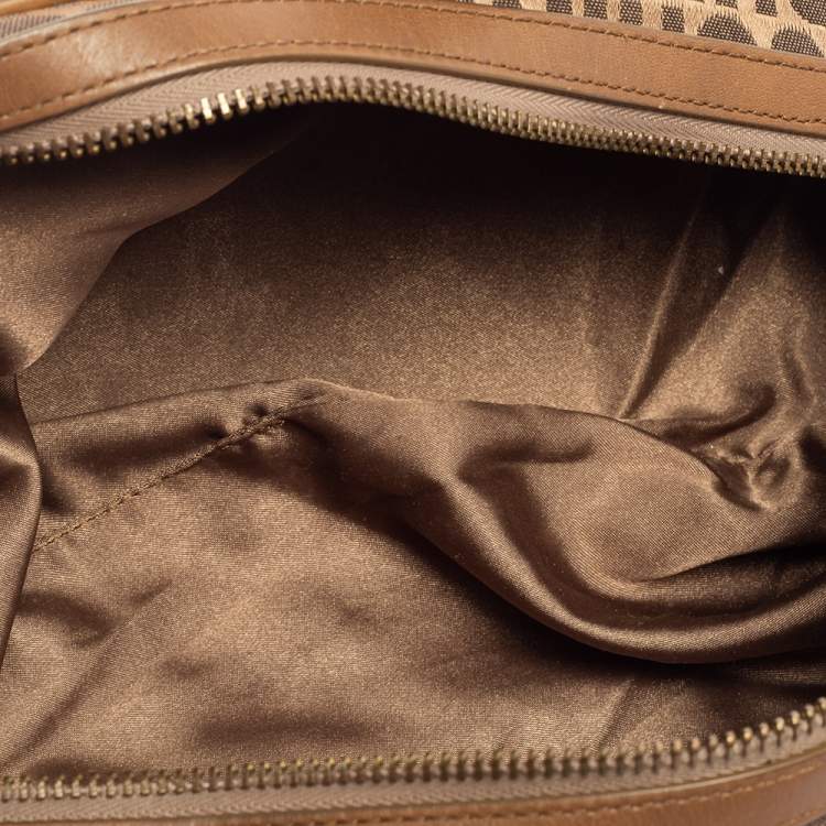 Pre Owned Moschino Brown Signature Fabric And Leather Zip Satchel