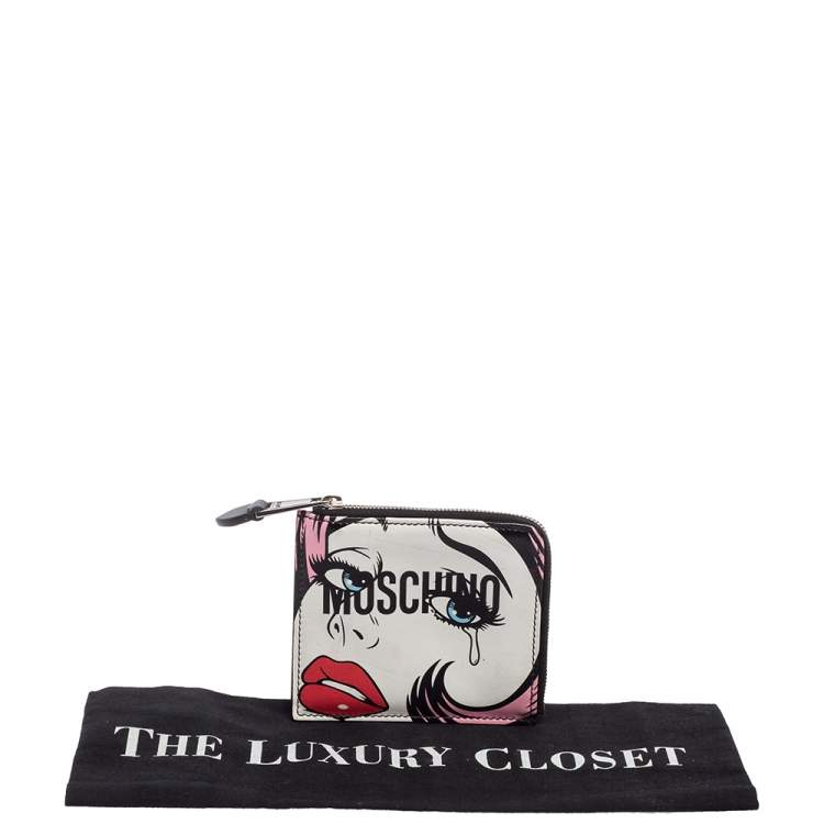 Pre Owned Moschino Multicolor Teary Eyes Graphic Zip Around Purse 