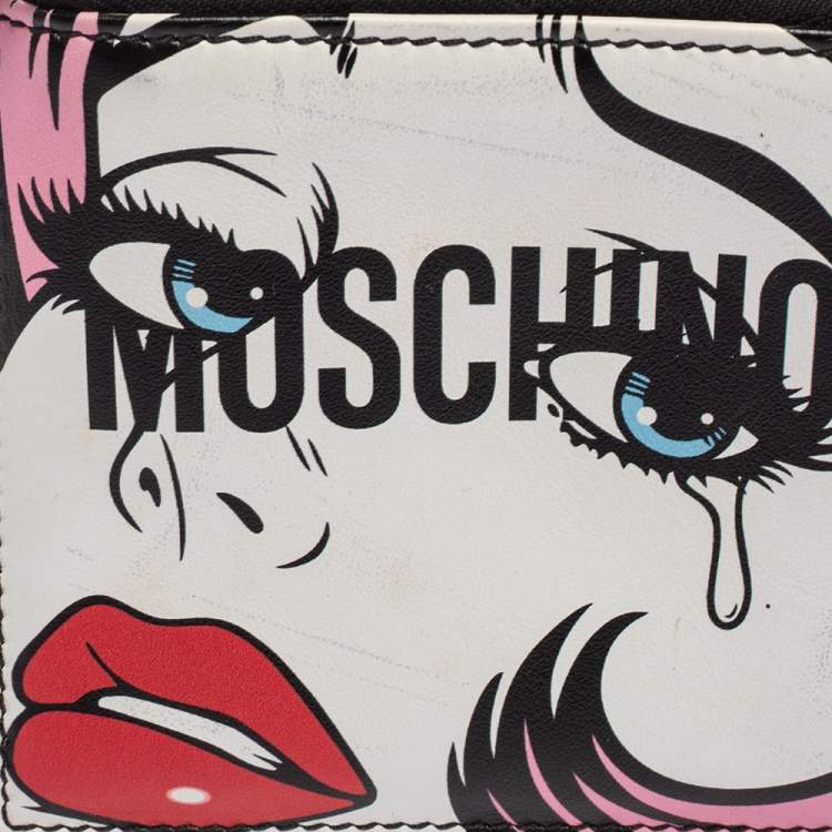 Pre Owned Moschino Multicolor Teary Eyes Graphic Zip Around Purse 