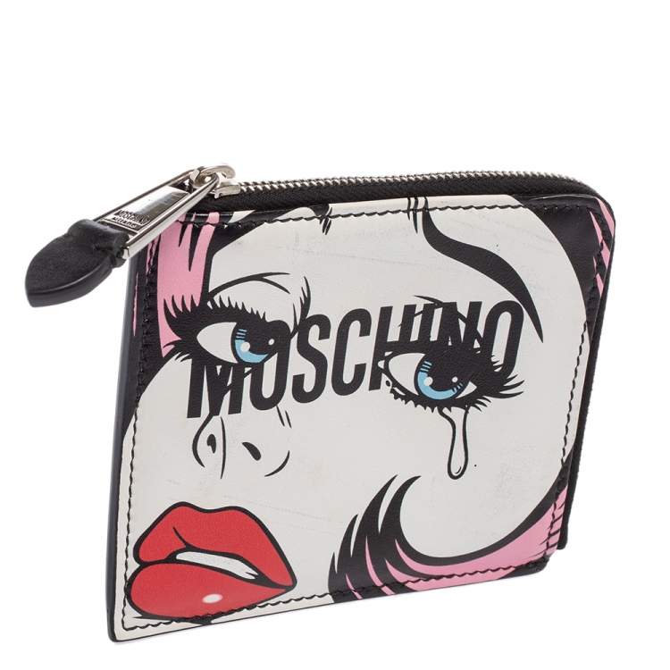 Pre Owned Moschino Multicolor Teary Eyes Graphic Zip Around Purse 