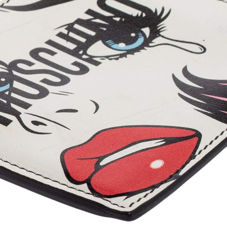 Pre Owned Moschino Multicolor Teary Eyes Graphic Zip Around Purse 