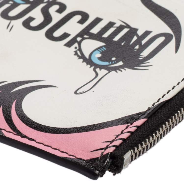 Pre Owned Moschino Multicolor Teary Eyes Graphic Zip Around Purse 