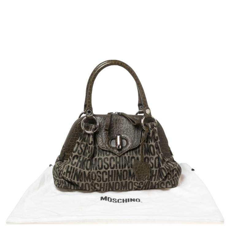 مملوكة مسبقًا Moschino Green Signature Canvas and Leather Turnlock Satchel