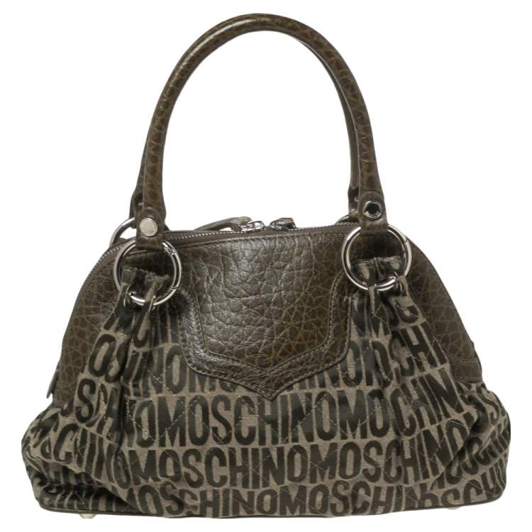 مملوكة مسبقًا Moschino Green Signature Canvas and Leather Turnlock Satchel