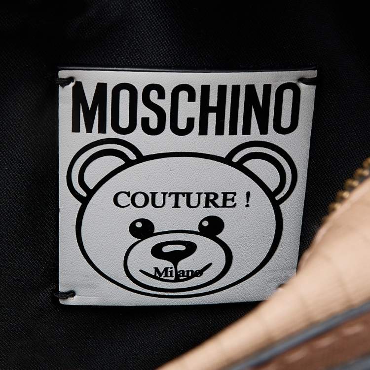 Pre Owned Moschino Tan Leather Teddy Bear Crossbody Bag