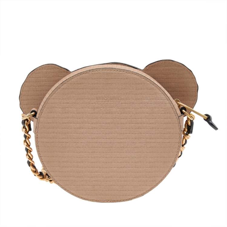 Pre Owned Moschino Tan Leather Teddy Bear Crossbody Bag