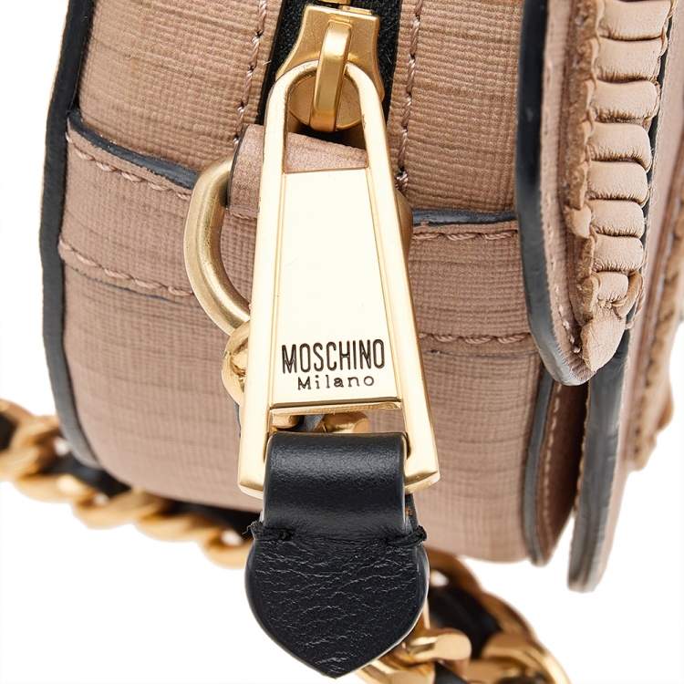 Pre Owned Moschino Tan Leather Teddy Bear Crossbody Bag