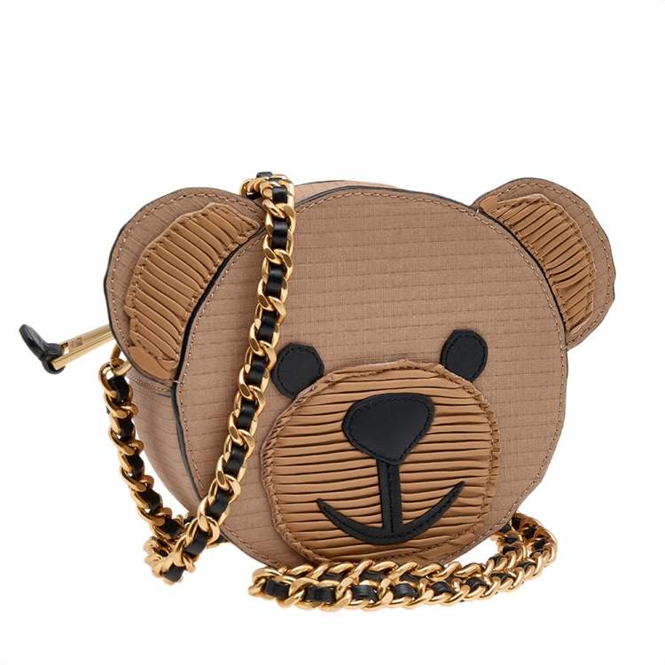 Pre Owned Moschino Tan Leather Teddy Bear Crossbody Bag