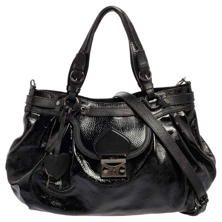 Pre Owned Moschino Black Patent Leather Satchel