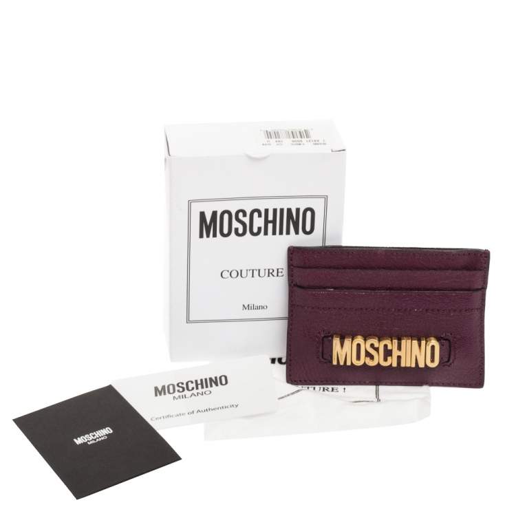 Pre Owned Moschino Purple Leather Logo Card Holder 