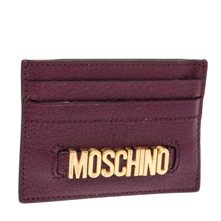 Pre Owned Moschino Purple Leather Logo Card Holder 