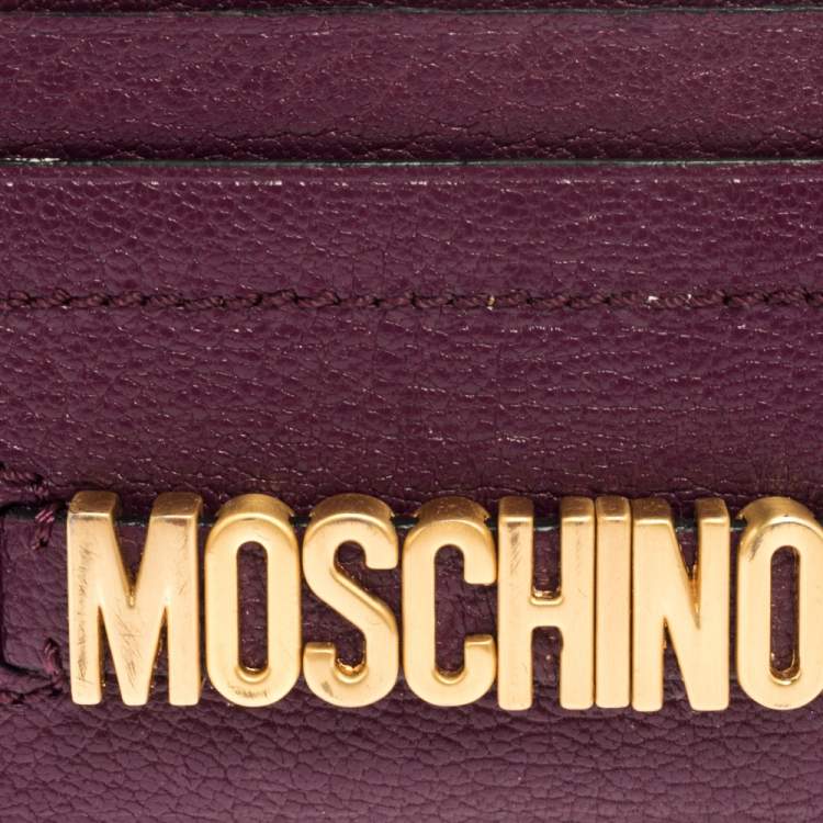 Pre Owned Moschino Purple Leather Logo Card Holder 