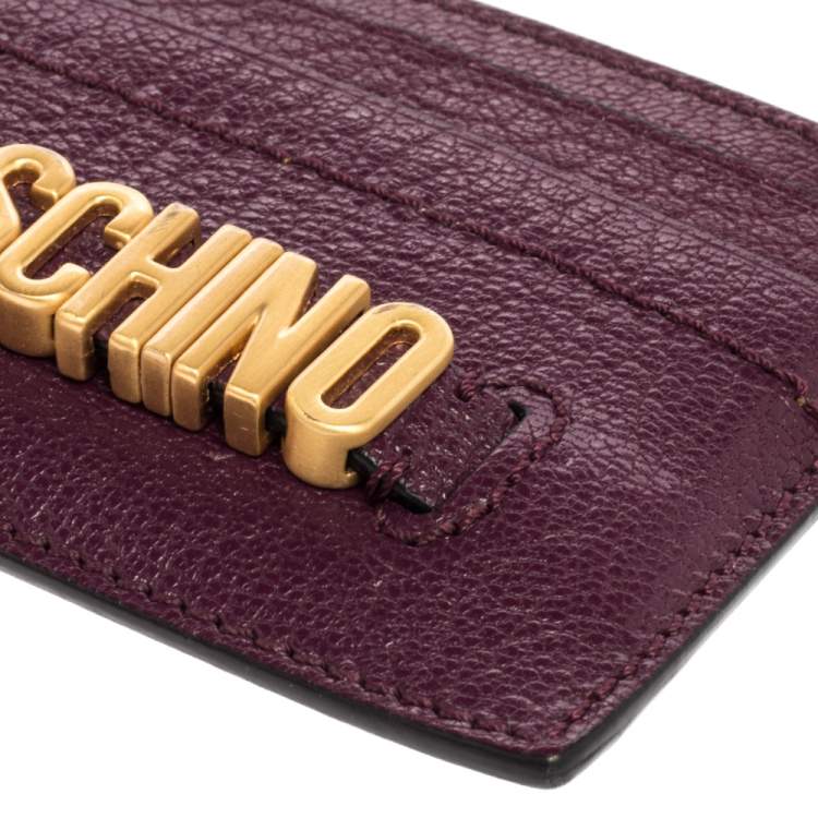 Pre Owned Moschino Purple Leather Logo Card Holder 