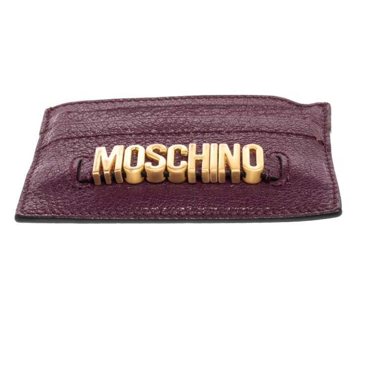 Pre Owned Moschino Purple Leather Logo Card Holder 