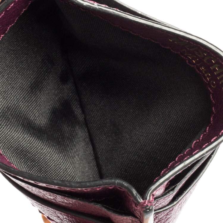 Pre Owned Moschino Purple Leather Logo Card Holder 