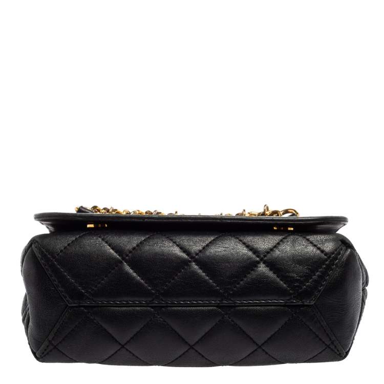 Pre Owned Moschino Black Quilted Leather Logo Chained Shoulder Bag 