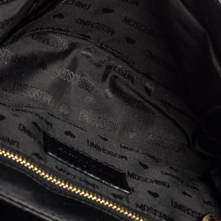 Pre Owned Moschino Black Quilted Leather Logo Chained Shoulder Bag 