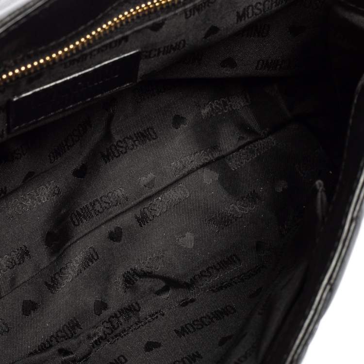 Pre Owned Moschino Black Quilted Leather Logo Chained Shoulder Bag 