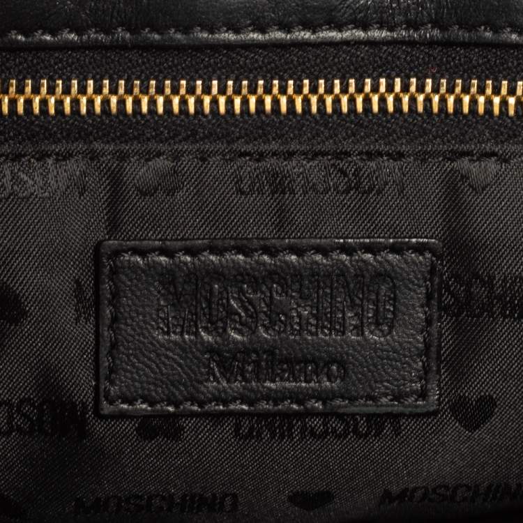 Pre Owned Moschino Black Quilted Leather Logo Chained Shoulder Bag 